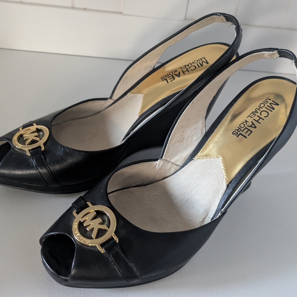 Michael Kors Black Peep Toe Wedge